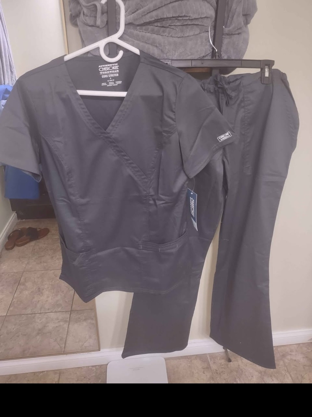 Cherokee Black V-Neck Scrub Top and Drawstring Pants
